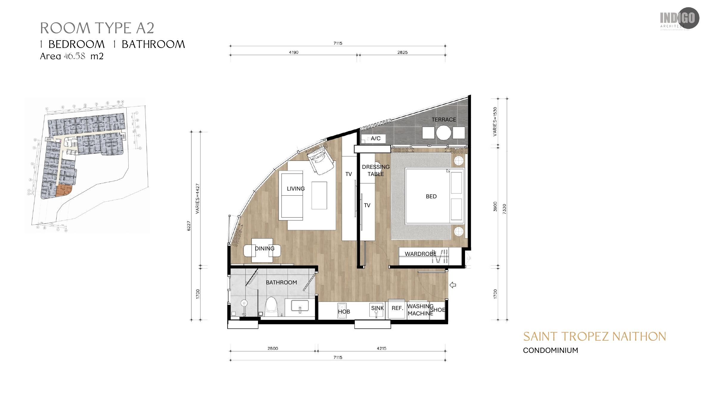 Type A2 one-bedroom floor plan