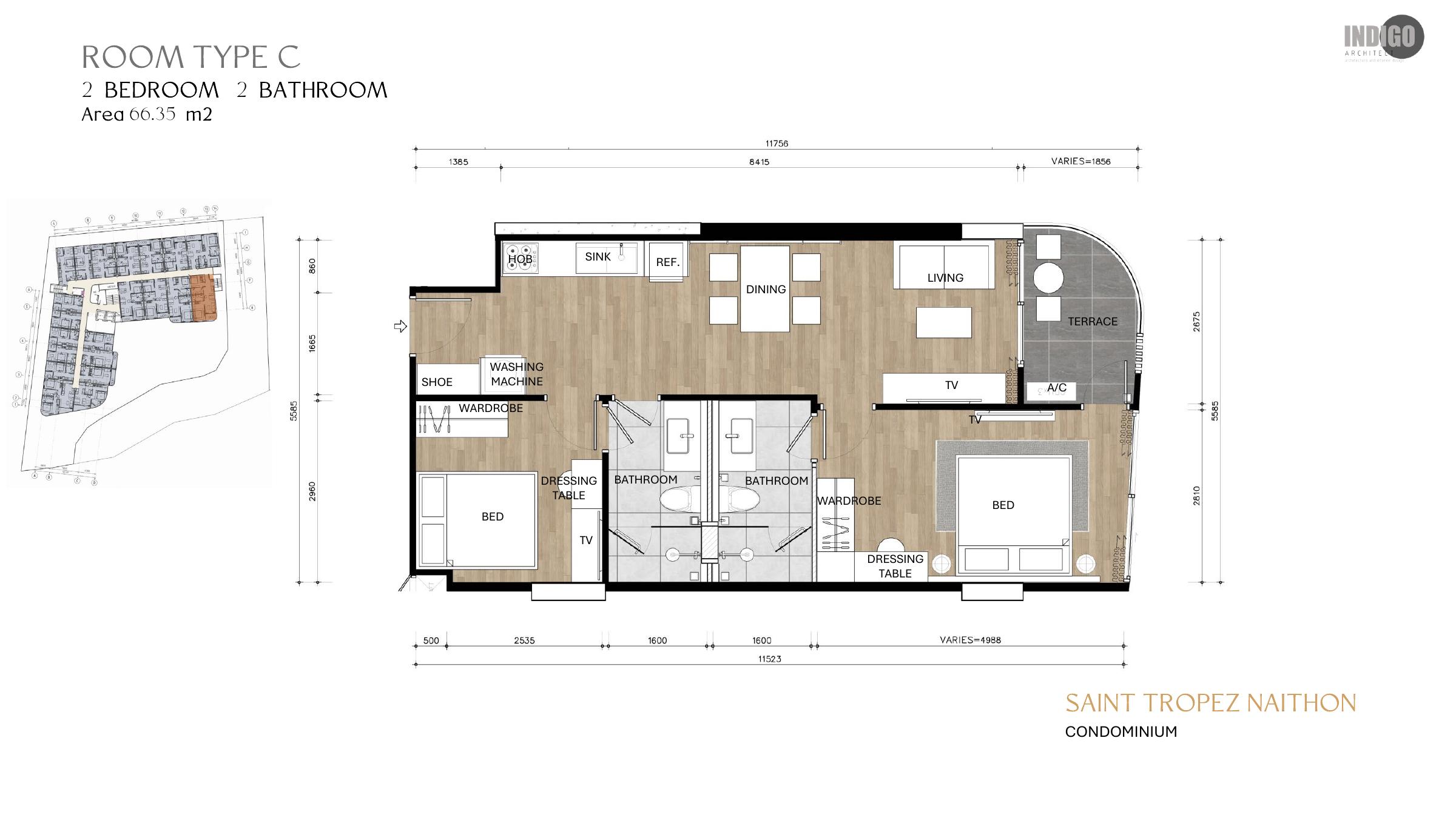 Type C two-bedroom floor plan